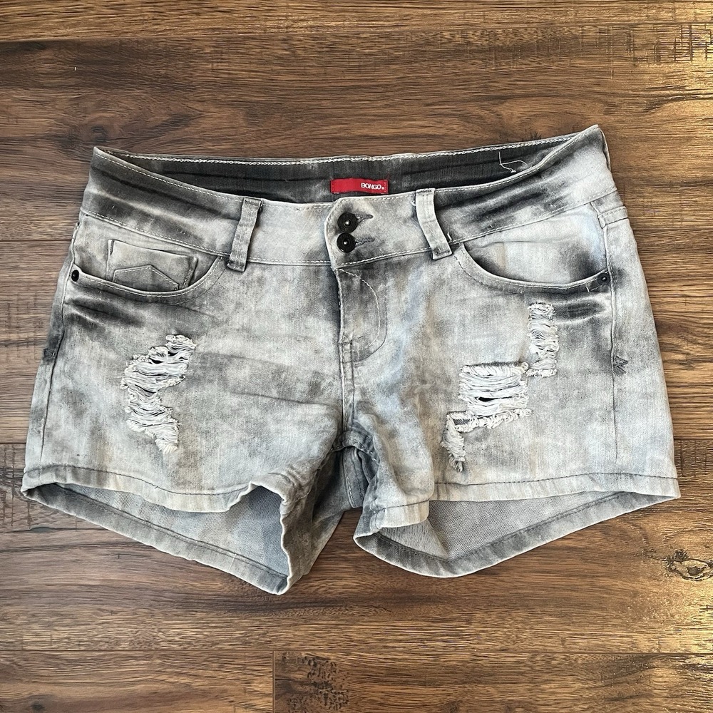 Bongo Denim Micro Mini Shorts Grey Acid Wash‎ Distressed Y2K Baddie Grunge Sz 5